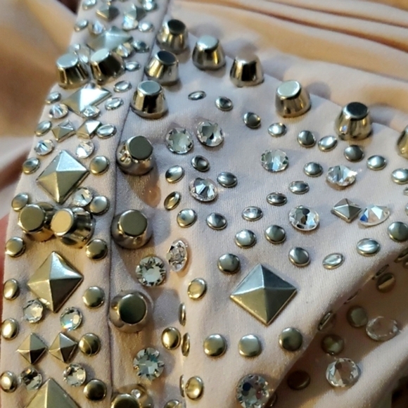 JOVANI ORIGINAL HANDMADE PINK&SILVER STUDDED RHINESTONES COUTURE LINE - Picture 13 of 16